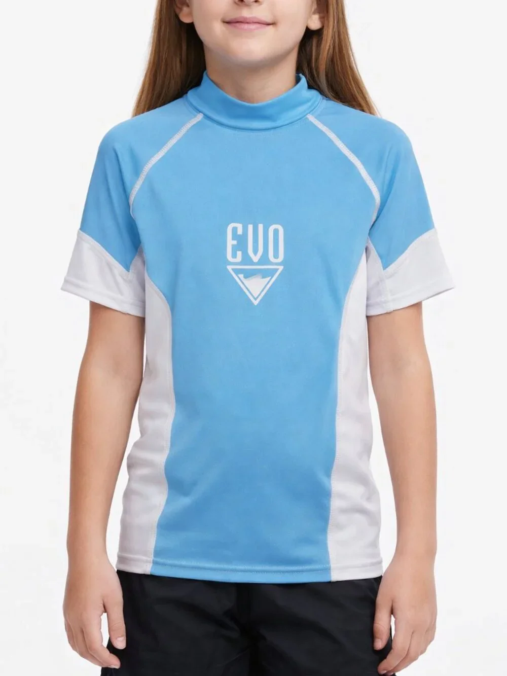 Evo Boys Rashguard Sun Shirt UPF 30 Short Sleeve White Blue Size L (14-16) New